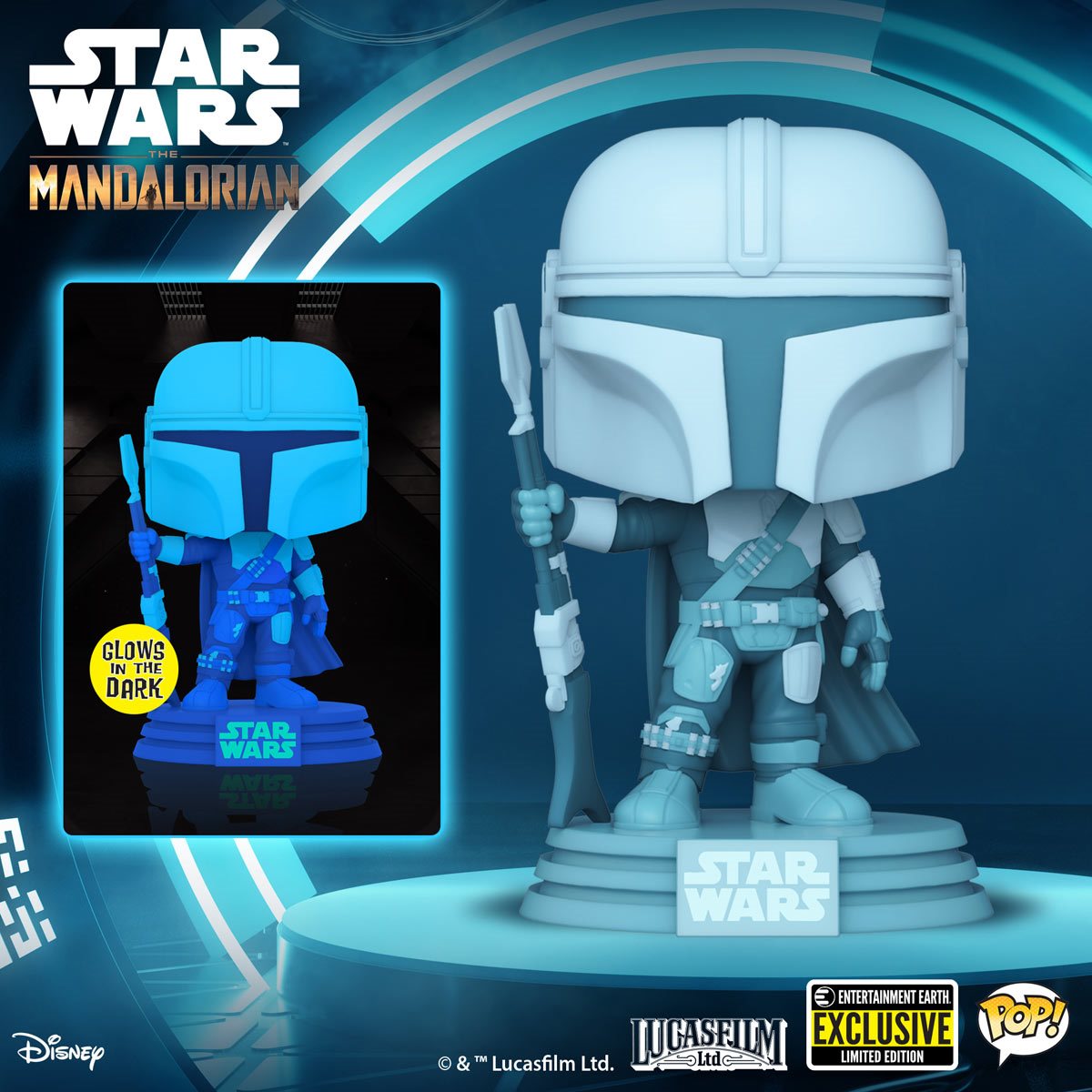 Mandalorian Hologram Funko Pop! Star Wars: The Mandalorian Hologram #345 Glow-in-the-Dark Pop! Entertainment Earth Exclusive